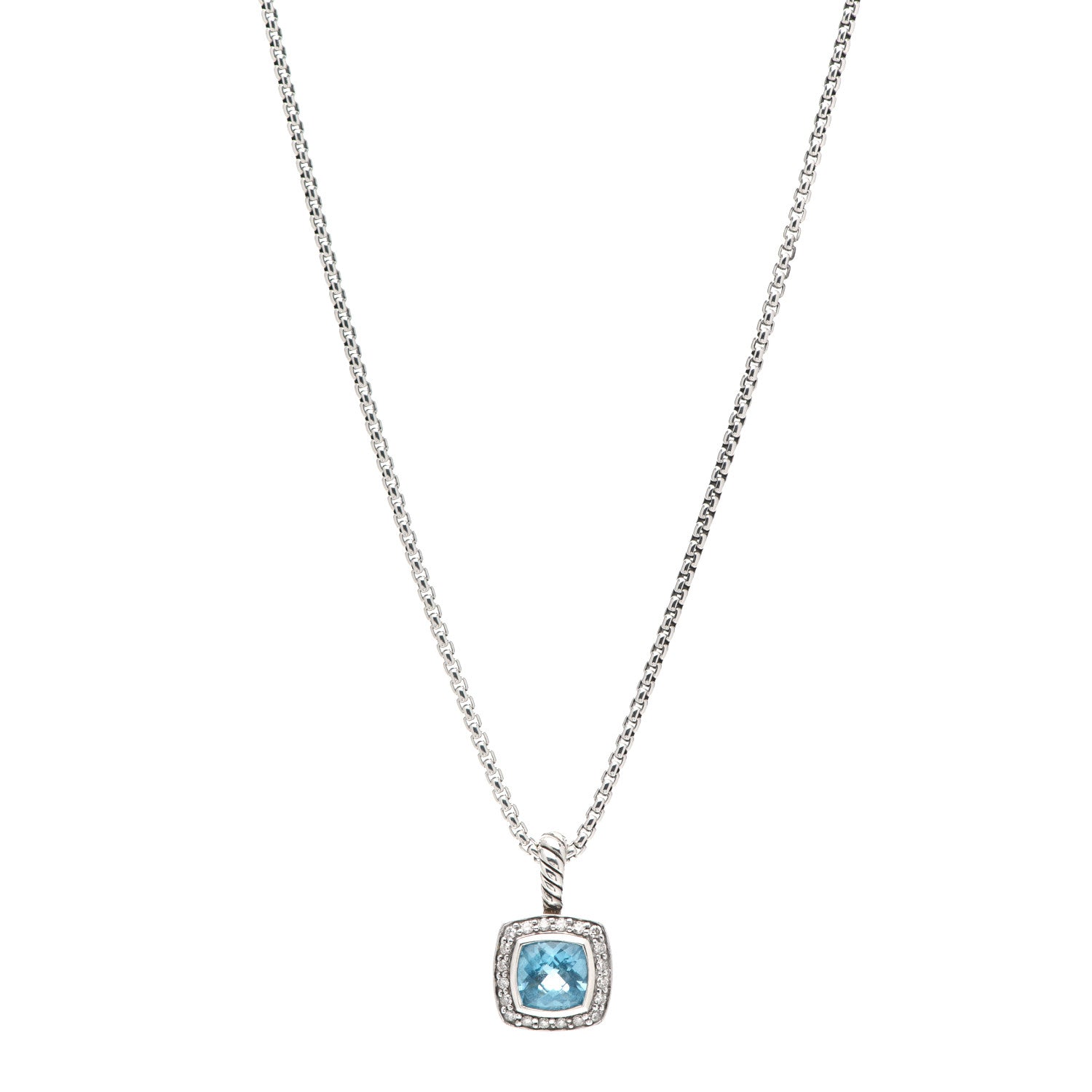 David Yurman Sterling Silver Diamond Blue Topaz 7mm Petite Albion Pendant Necklace 1 of 5