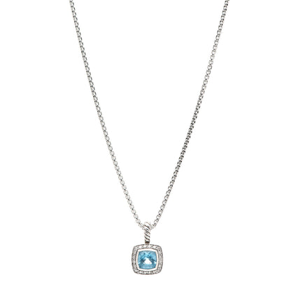David Yurman Sterling Silver Diamond Blue Topaz 7mm Petite Albion Pendant Necklace 1 of 5