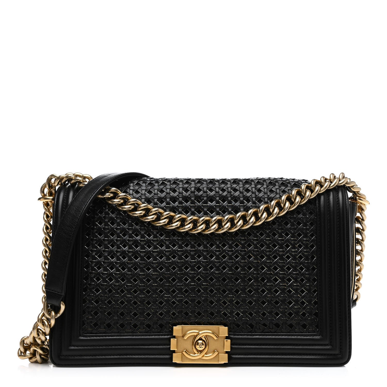 Chanel Braided Sheepskin New Medium Boy Flap Black Gold 1 of 17