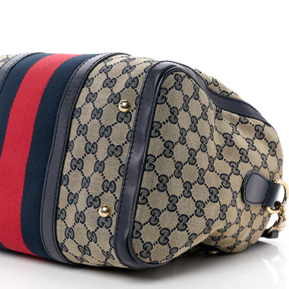 Gucci Monogram Selleria Calfskin Vintage Web Medium Boston Beige Blue 13 of 21