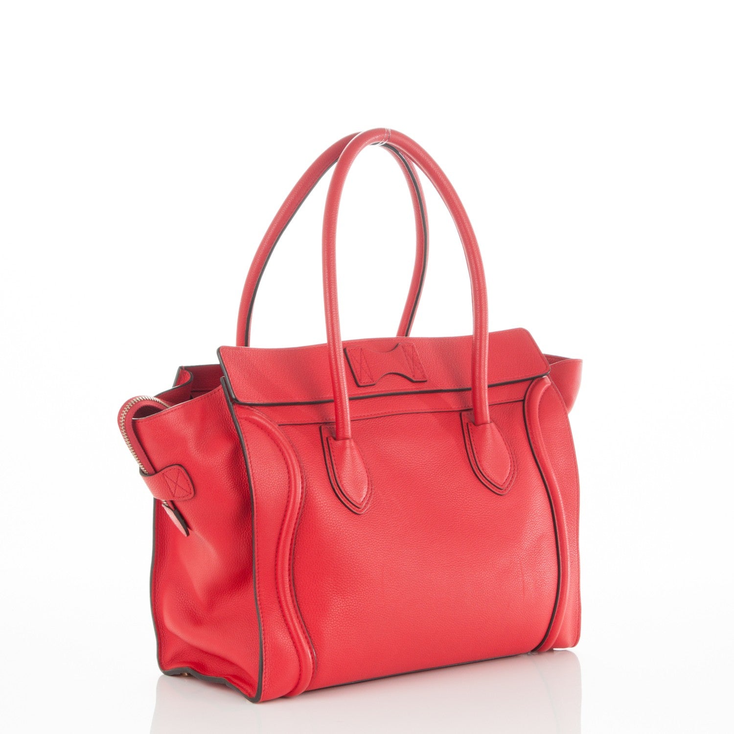 Celine Drummed Calfskin Shoulder Luggage Vermillion 3 of 7