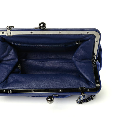 Chanel Velvet Quilted Kiss Lock Evening Bag Blue 4 of 7