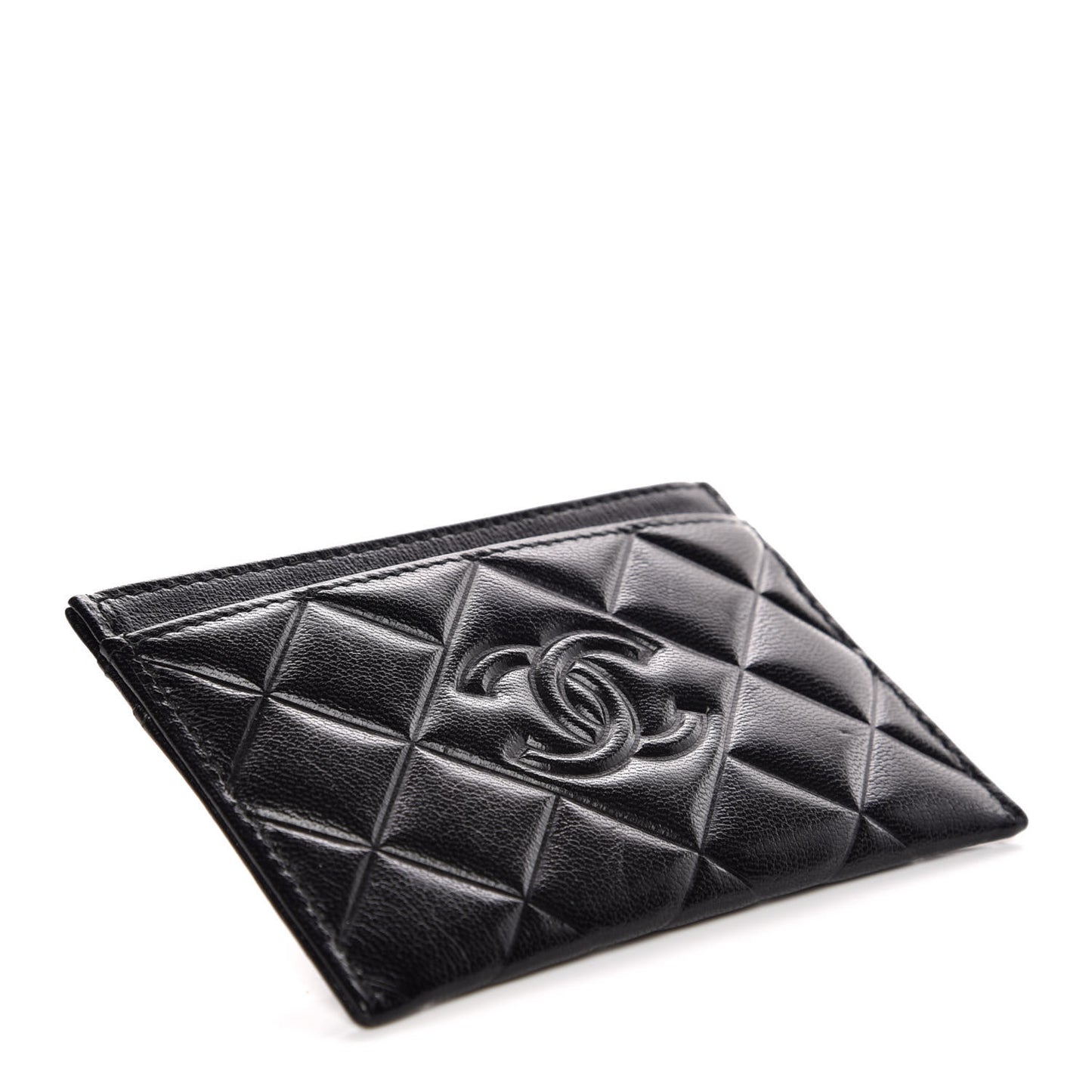 Lambskin Quilted Diamond CC Card Holder Black