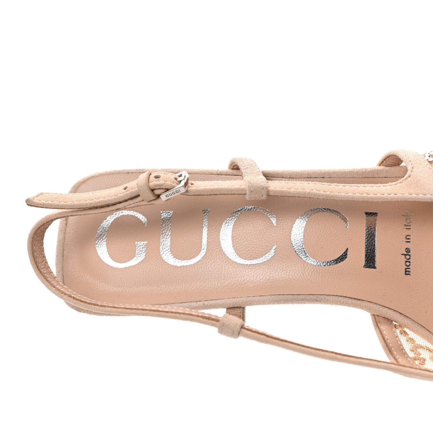 Gucci Tela Retino Kid Scamosciato Crystal GG Monogram Square G 35mm Slingback Pumps 36 Light Powder Skin Rose 7 of 7