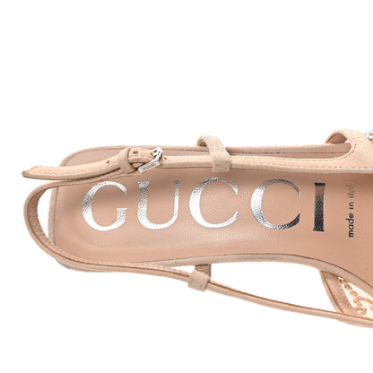 Gucci Tela Retino Kid Scamosciato Crystal GG Monogram Square G 35mm Slingback Pumps 36 Light Powder Skin Rose 7 of 7