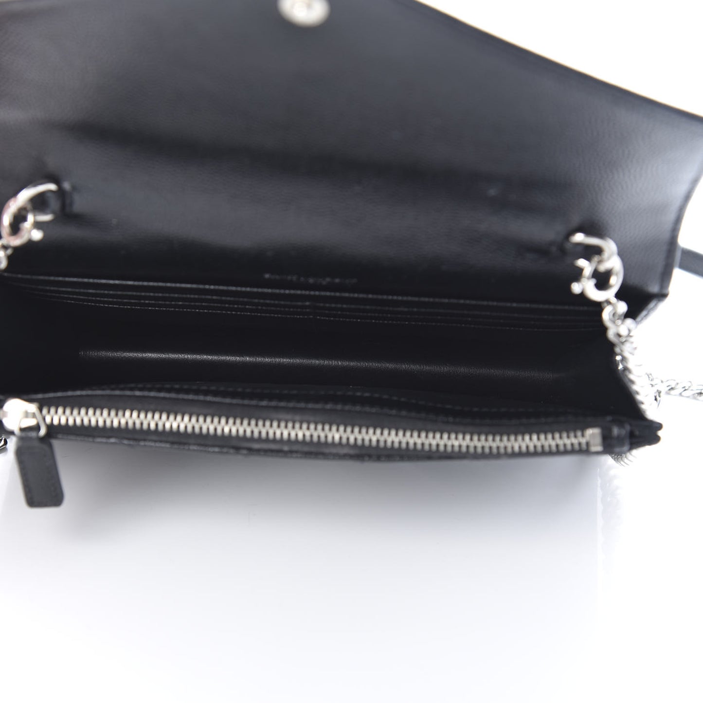 Grain De Poudre Matelasse Chevron Monogram Envelope Chain Wallet Black