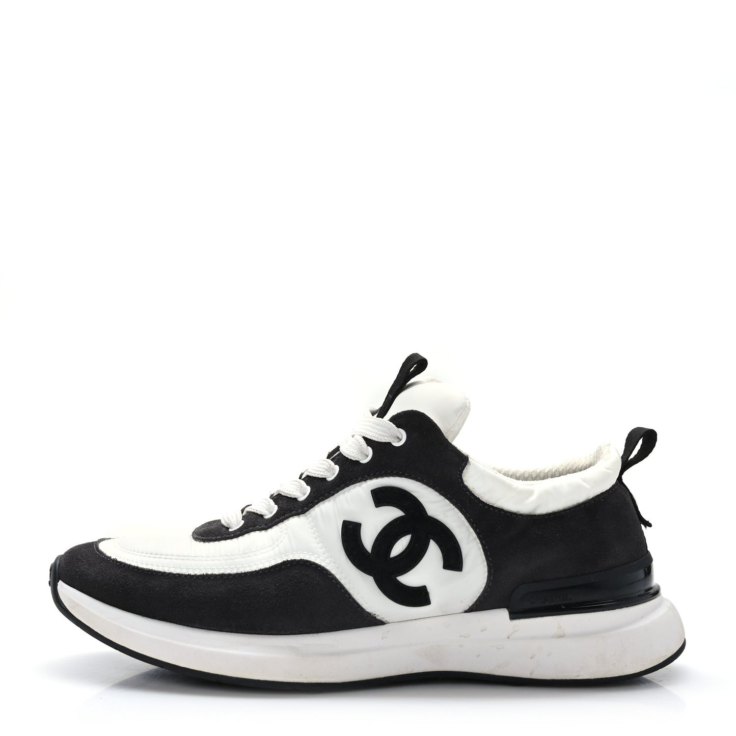 Nylon Suede Calfskin CC Sneakers 38.5 White Dark Grey