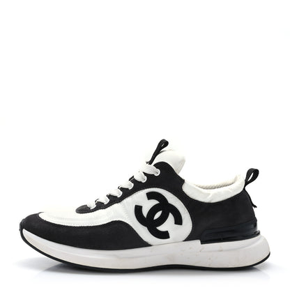 Chanel Nylon Suede Calfskin CC Sneakers 38.5 White Dark Grey 1 of 8