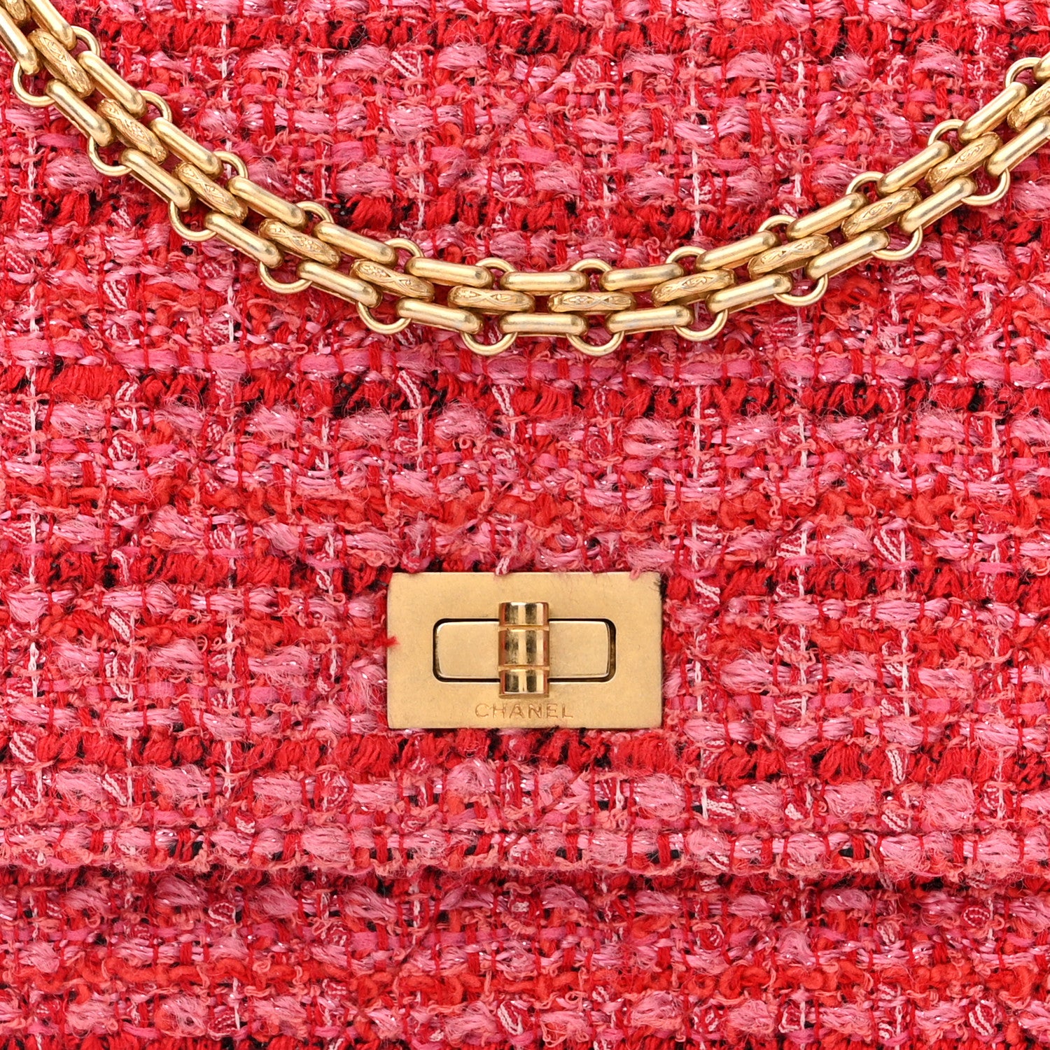 Chanel Tweed Quilted Reissue Wallet On Chain WOC Red Pink Multicolor 8 of 10