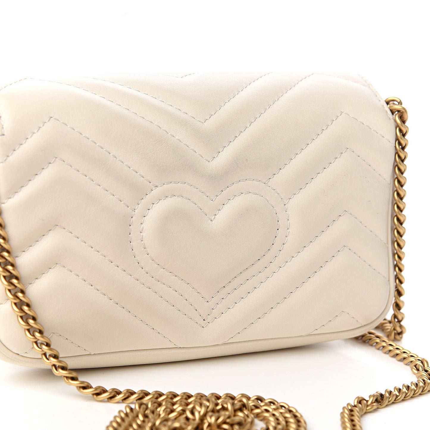 Calfskin Matelasse Super Mini GG Marmont Shoulder Bag White