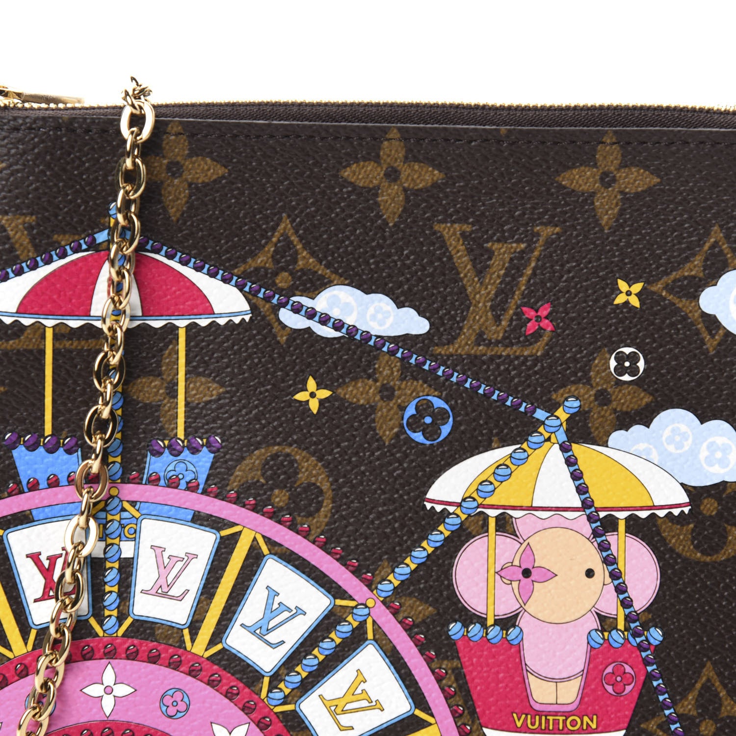 Louis Vuitton Monogram 2020 Christmas Animation Big Wheel Double Zip Pochette Rose Ballerine 10 of 11