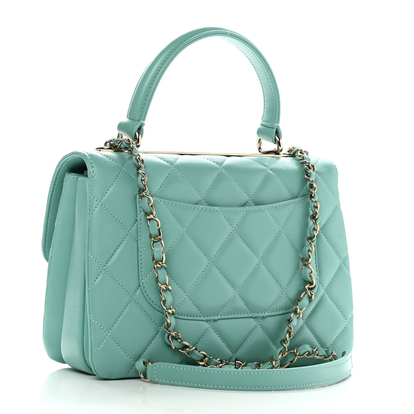 Lambskin Quilted Small Trendy CC Flap Dual Handle Bag Light Green
