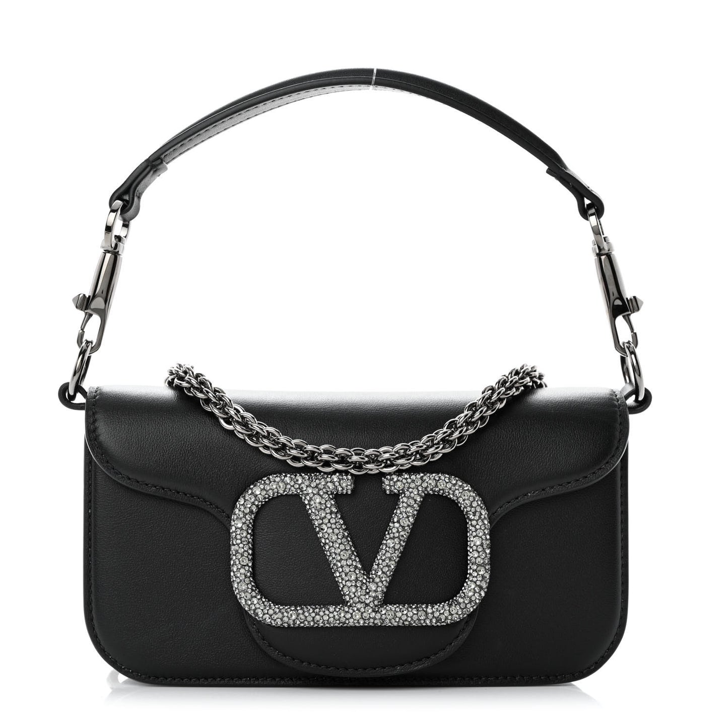 Calfskin Crystal Vlogo Small Loco Shoulder Bag Black