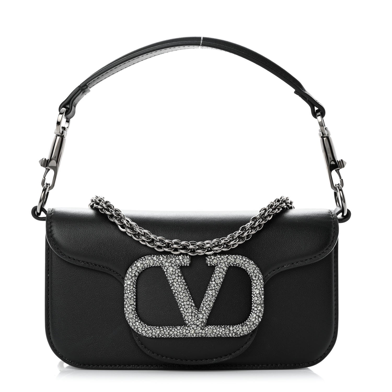 Valentino Garavani Calfskin Crystal Vlogo Small Loco Shoulder Bag Black 1 of 9