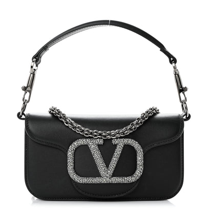 Valentino Garavani Calfskin Crystal Vlogo Small Loco Shoulder Bag Black 1 of 9