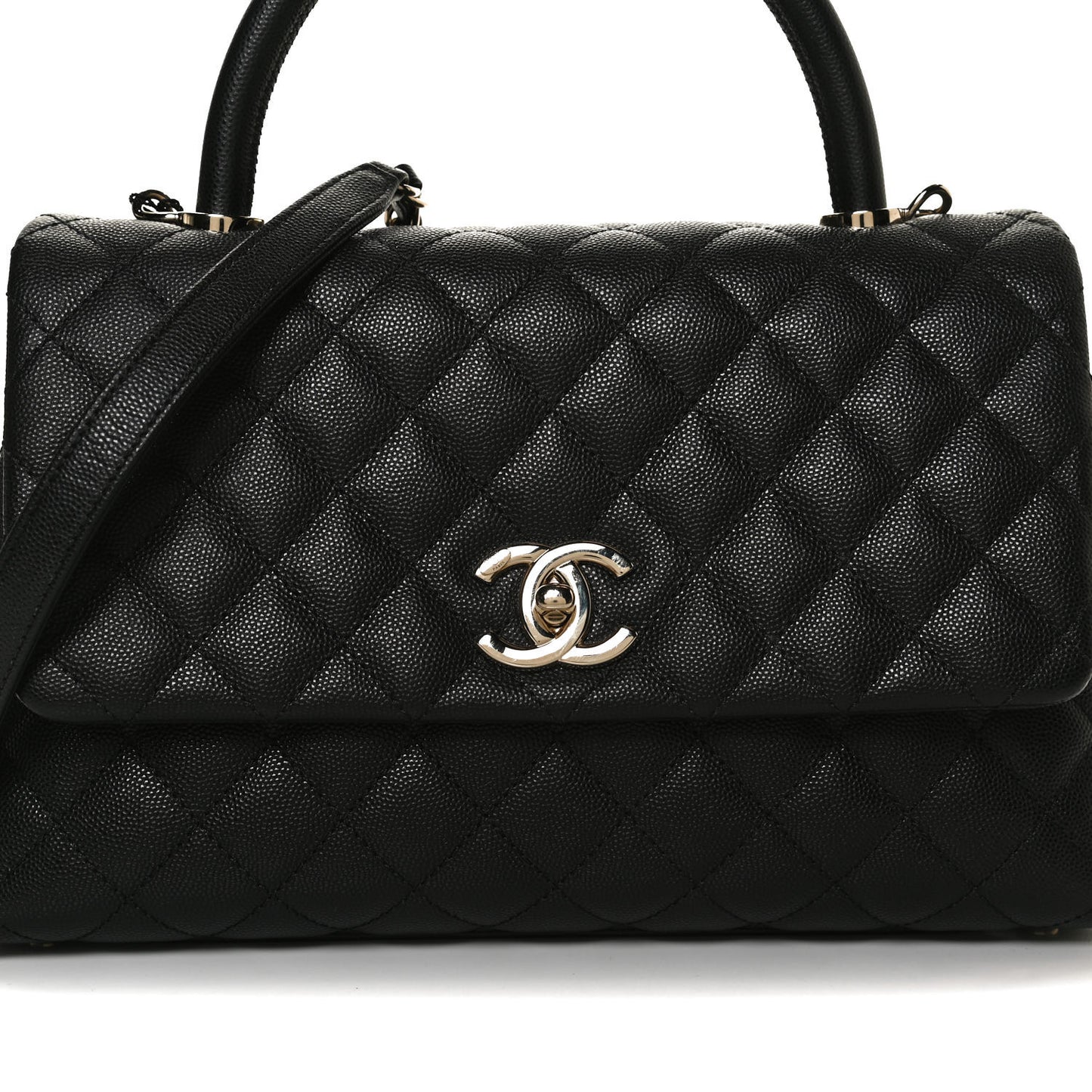 Caviar Quilted Small Coco Handle Flap Black