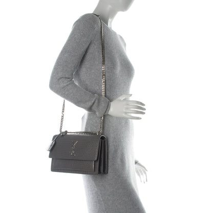 Saint Laurent Calfskin Crocodile Embossed Medium Monogram Sunset Fog 2 of 6