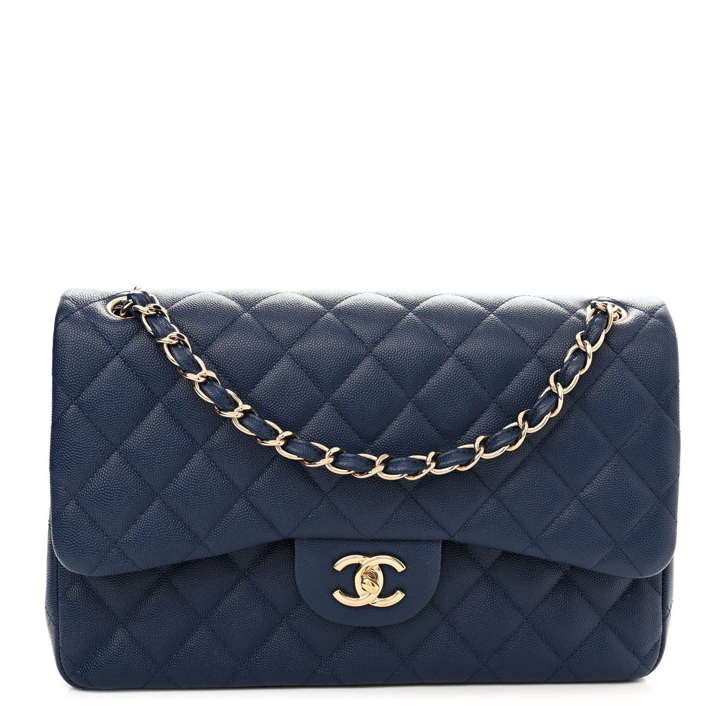 Caviar Quilted Jumbo Double Flap Navy