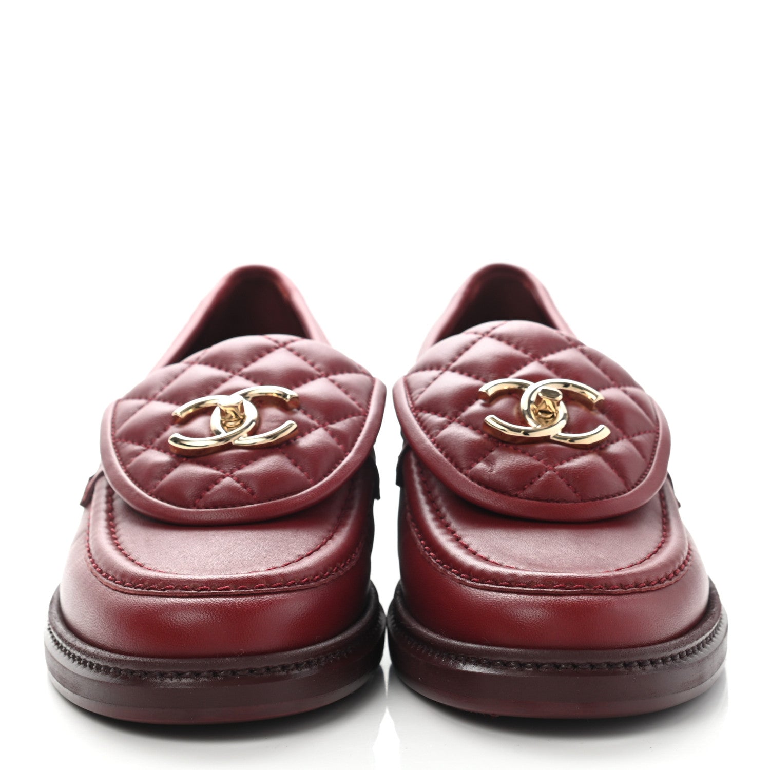 Chanel Lambskin Quilted CC Turnlock Loafers 37 Red 890585