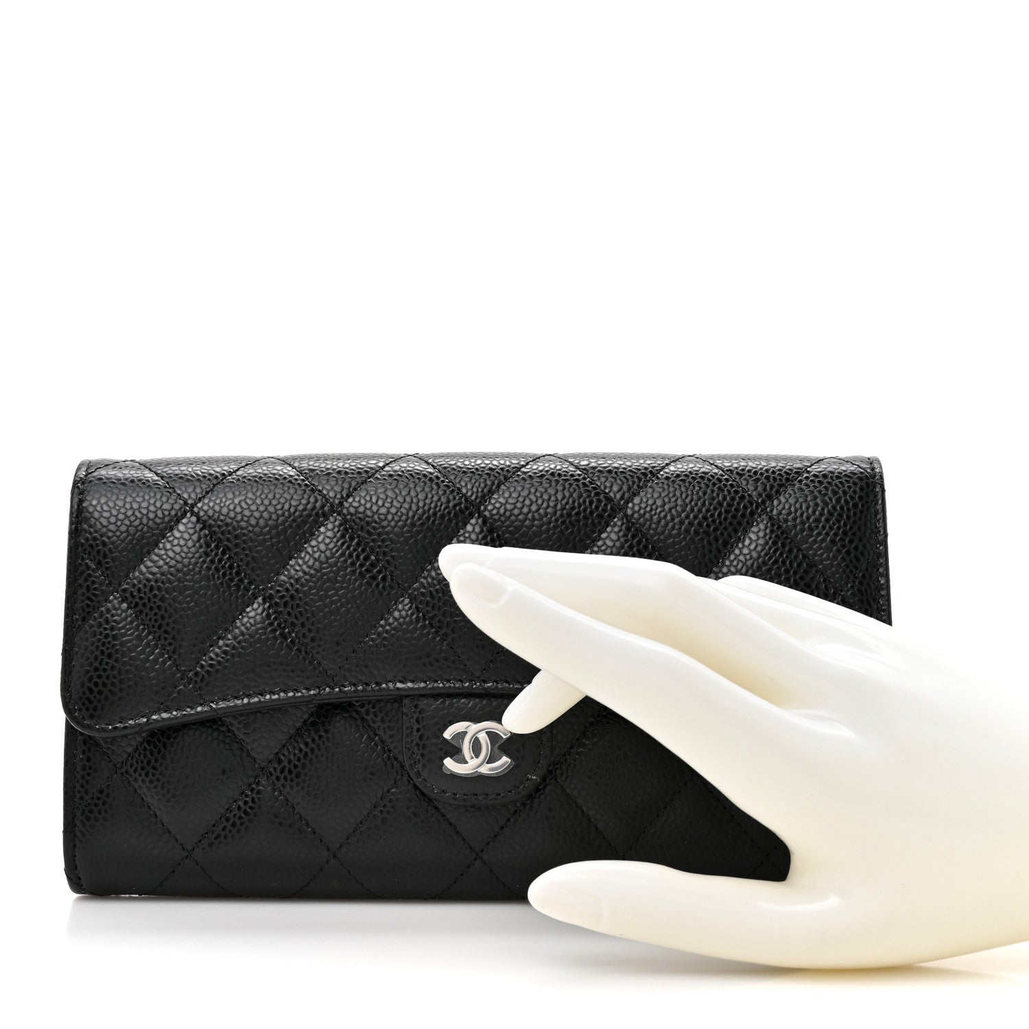 Chanel Caviar Quilted Large Gusset Flap Wallet Black 2 of 8