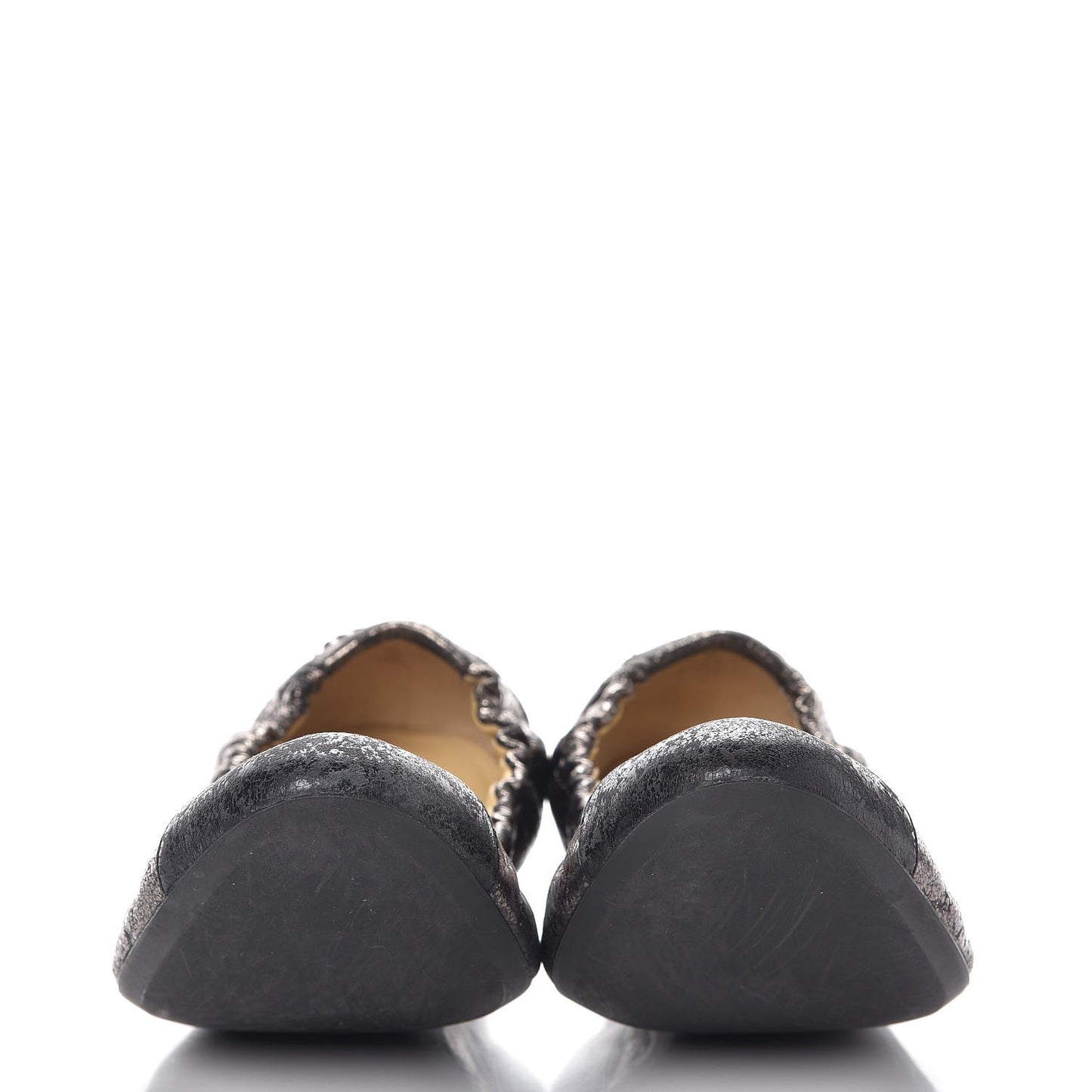Metallic Crackled Calfskin CC Elastic Cap Toe Ballerina Flats 37 Dark Brown Black