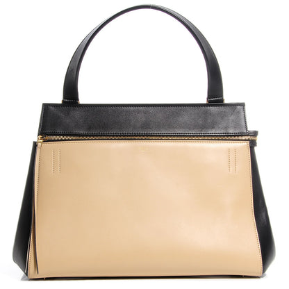 Celine Smooth Calfskin Large Bi-Color Edge Shoulder Bag Beige Black 1 of 7