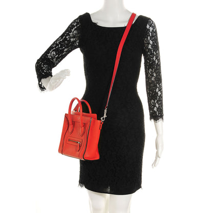 Celine Drummed Calfskin Nano Luggage Vermillion 2 of 8