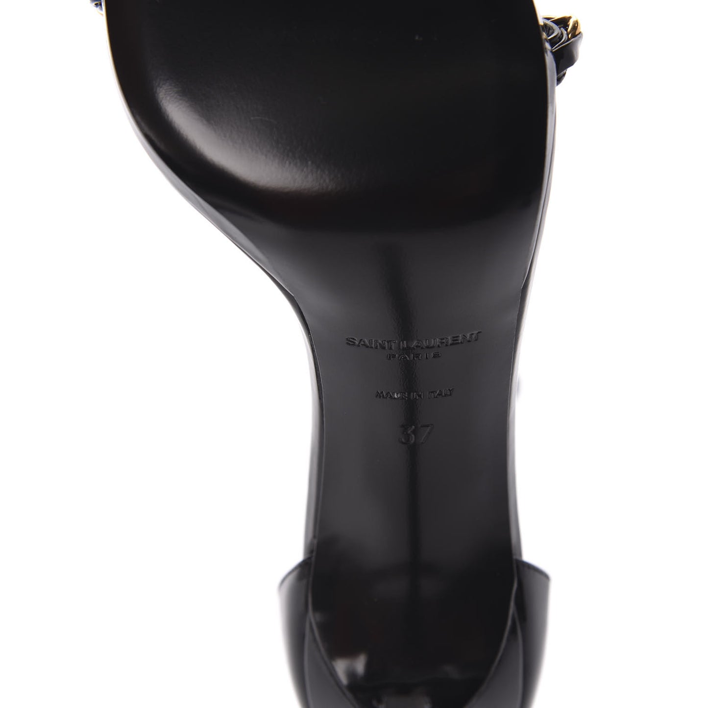 Patent Calfskin Chain Jane 110 Ankle Strap Sandals 37 Black