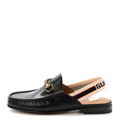 Gucci Goatskin Stripe Mens Horsebit Slingback Slippers 8 Black 1 of 11