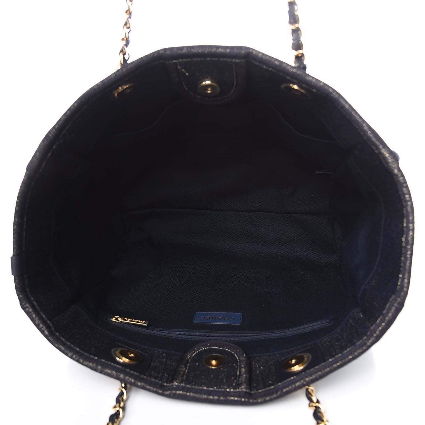 Lurex Canvas Small Deauville Tote Navy Blue Gold