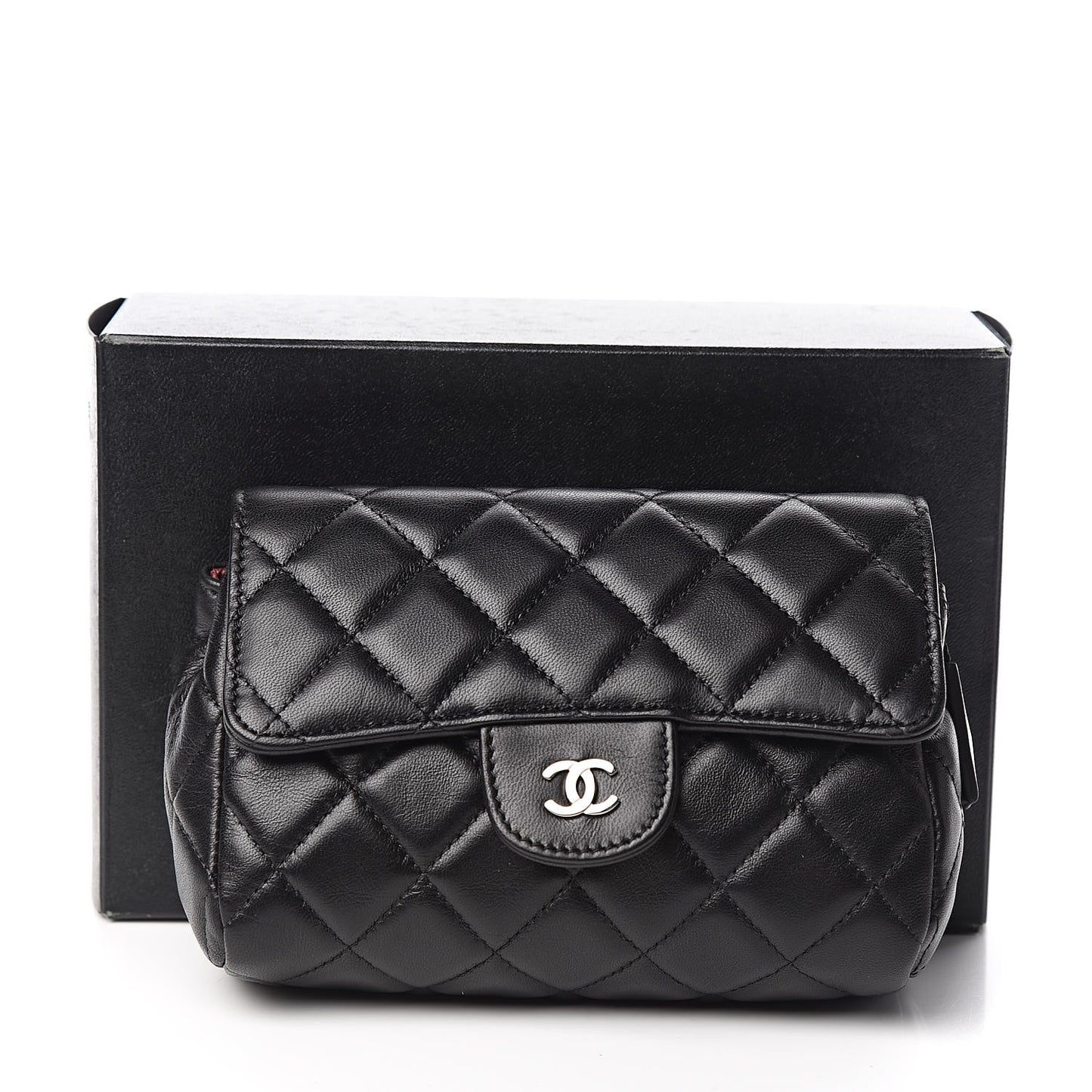 Lambskin Quilted Flap Cosmetic Case Black