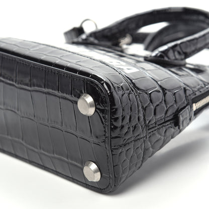 Balenciaga Shiny Calfskin Logo Crocodile Embossed XXS Ville Top Handle Bag Black White 9 of 10