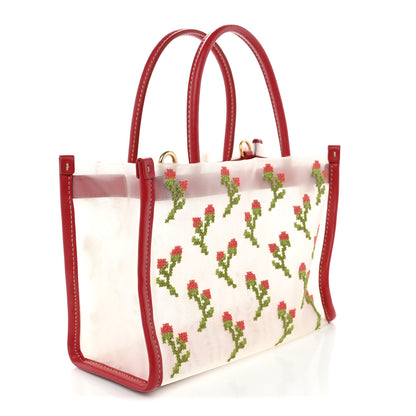 Miu Miu Nappa Embroidered Floral Mini Shopping Bag Rosso 3 of 10
