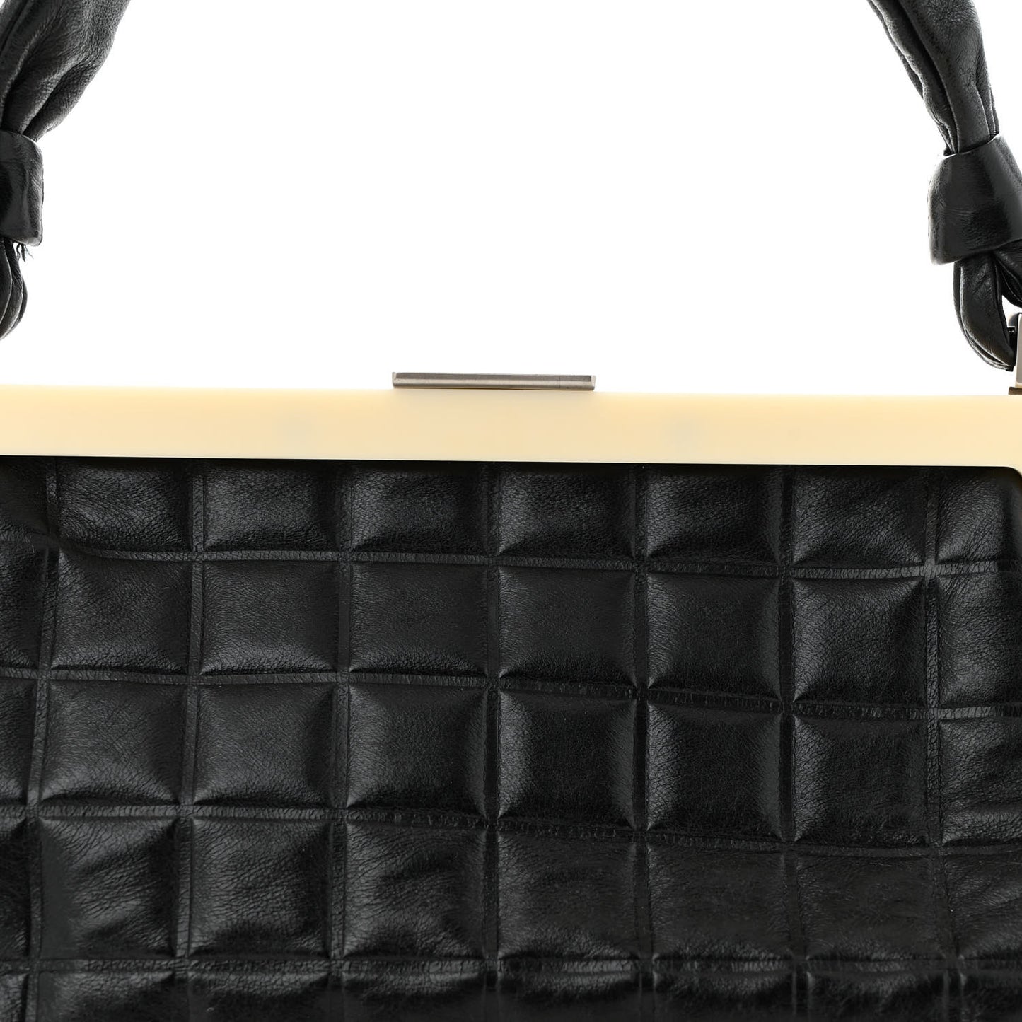 Lambskin Chocolate Bar Quilted Frame Shoulder Bag Black