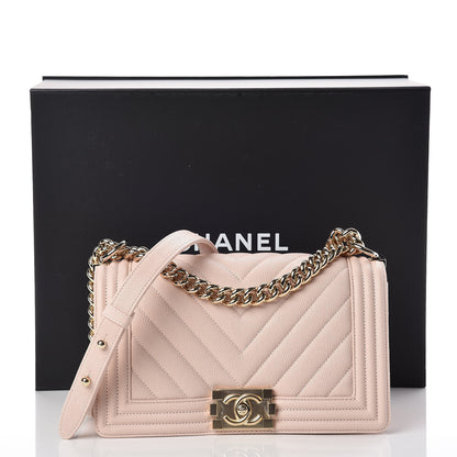 Chanel Caviar Chevron Quilted Medium Boy Flap Nude 10 of 10