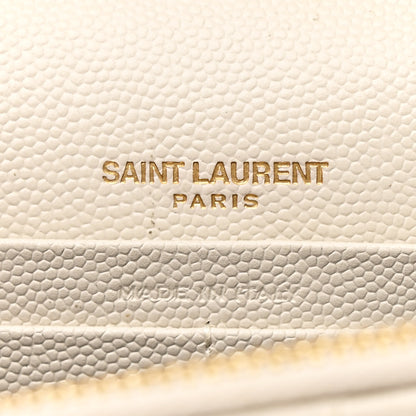 Saint Laurent Grain De Poudre Matelasse Chevron Monogram Envelope Chain Wallet Crema Soft 6 of 14