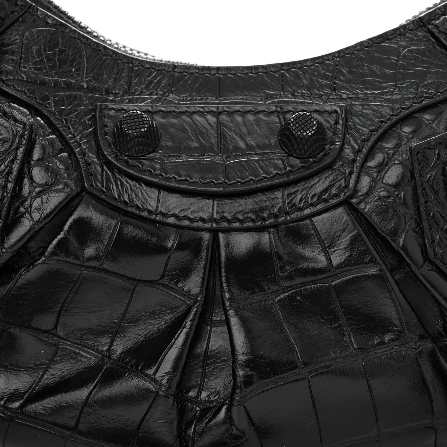 Extra Supple Calfskin Crocodile Embossed Monochrome Le Cagole Shoulder Bag XS Black