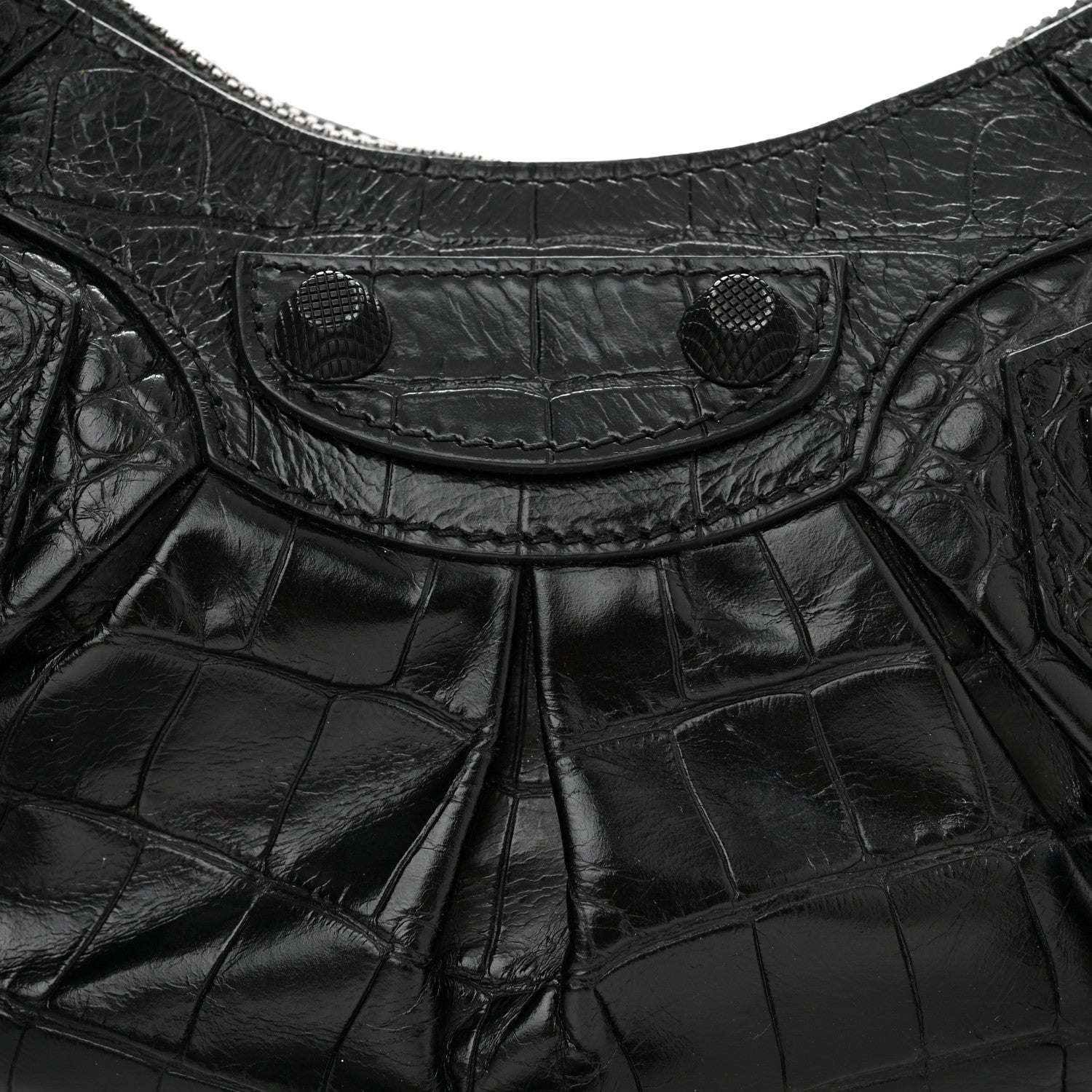 Balenciaga Extra Supple Calfskin Crocodile Embossed Monochrome Le Cagole Shoulder Bag XS Black 9 of 12