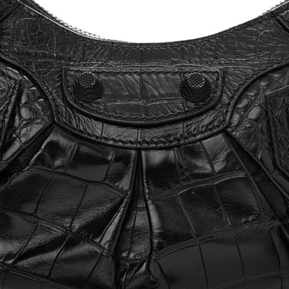 Balenciaga Extra Supple Calfskin Crocodile Embossed Monochrome Le Cagole Shoulder Bag XS Black 9 of 12