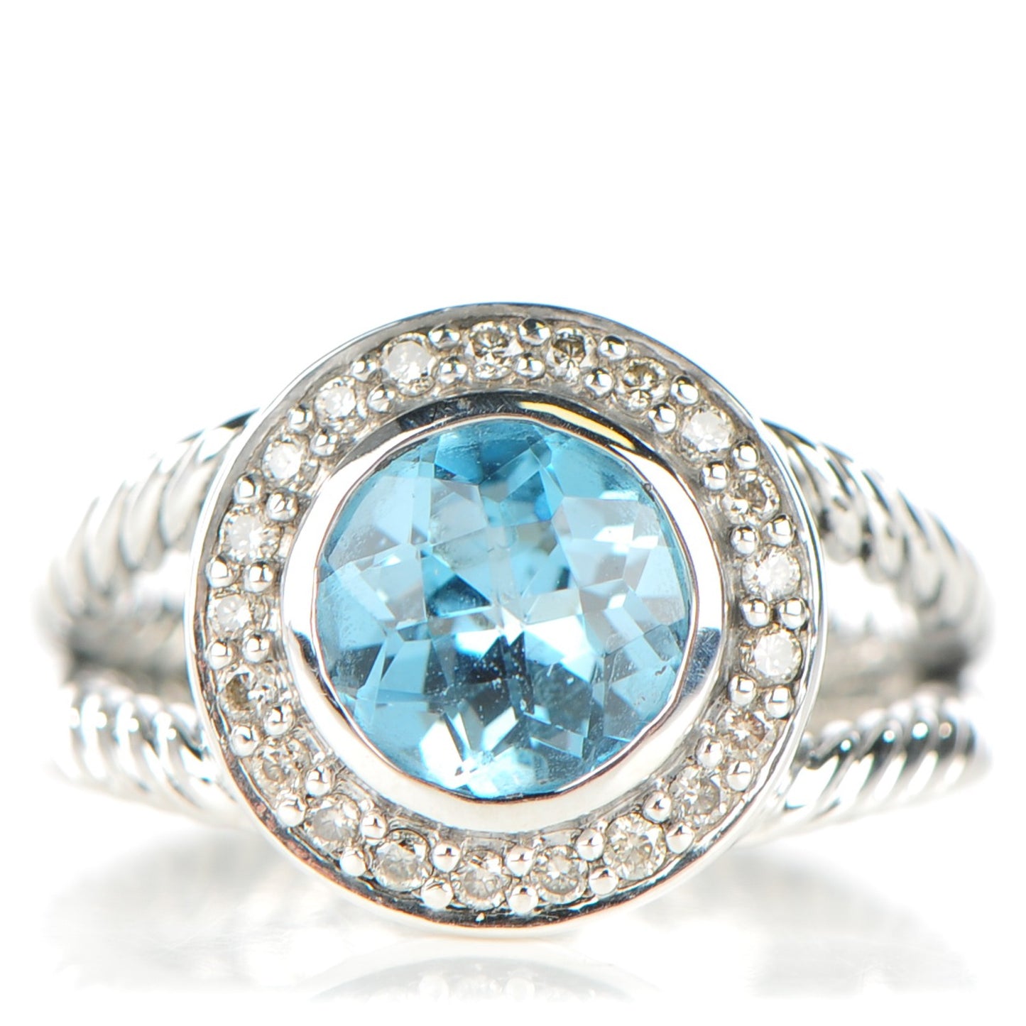 Sterling Silver Diamond Blue Topaz 8mm Petite Cerise Ring 54 7