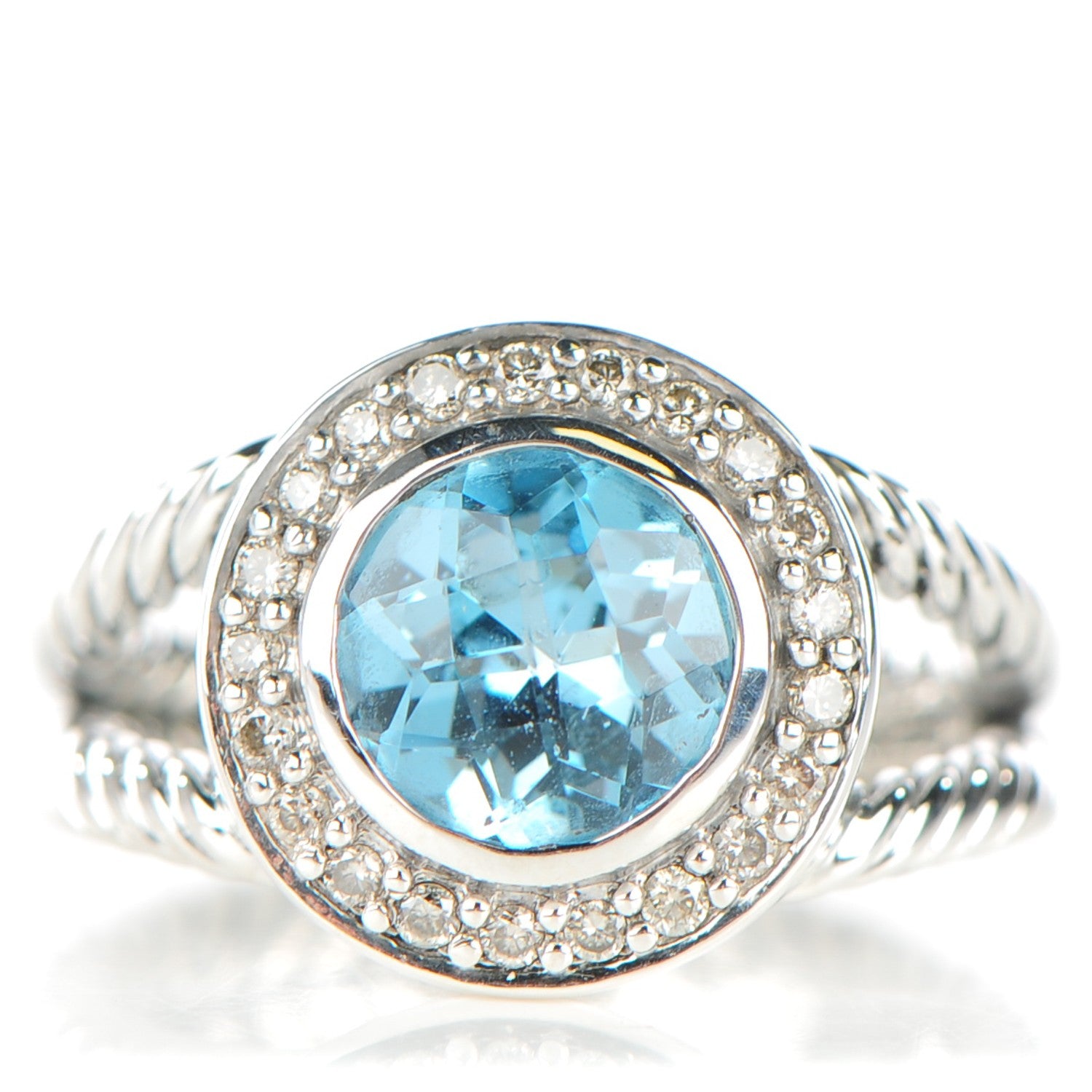 David Yurman Sterling Silver Diamond Blue Topaz 8mm Petite Cerise Ring 54 7 1 of 5