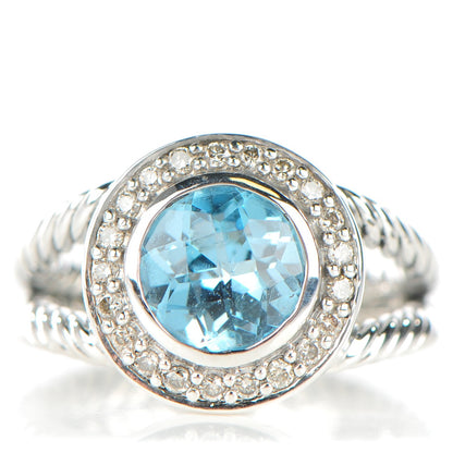 David Yurman Sterling Silver Diamond Blue Topaz 8mm Petite Cerise Ring 54 7 1 of 5