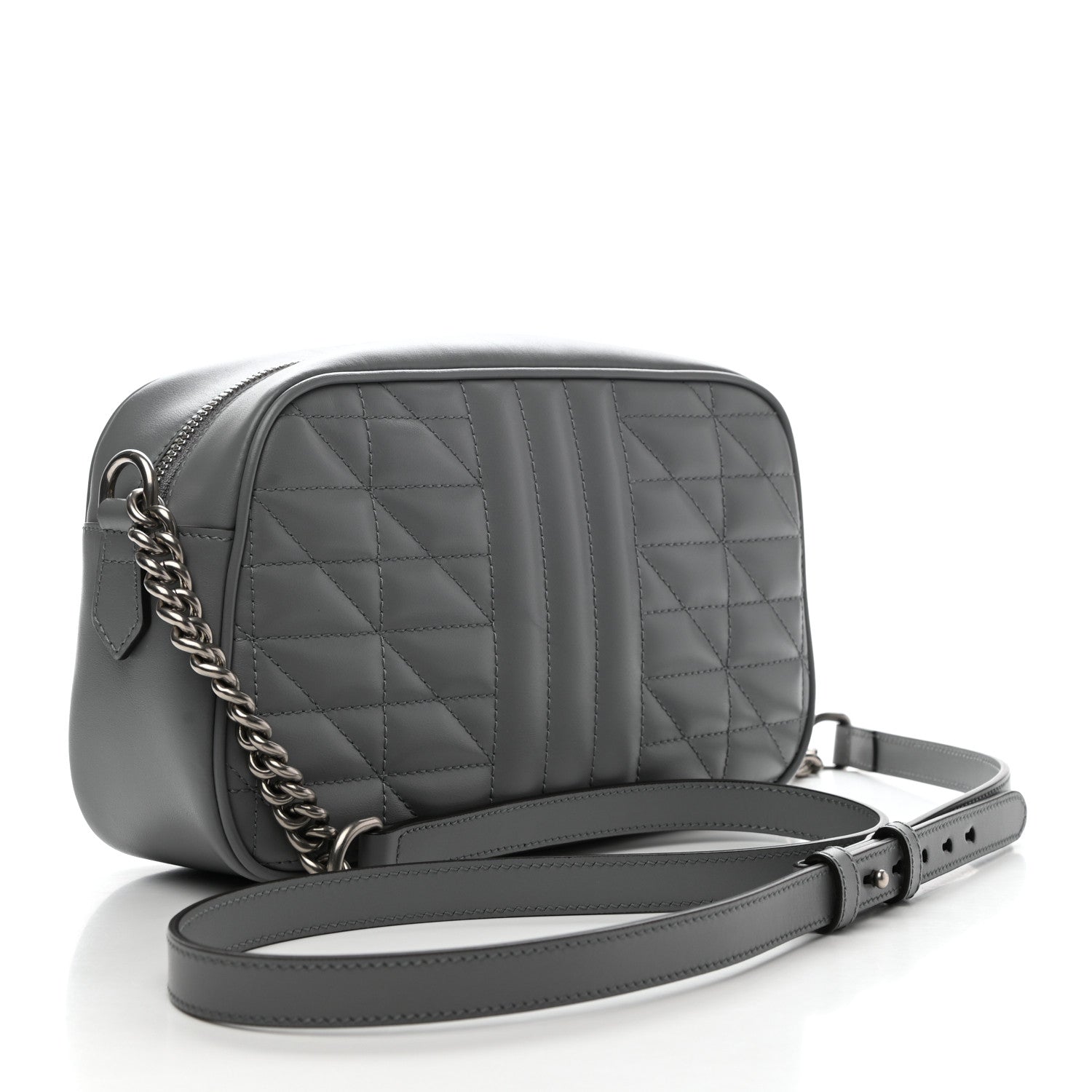 Gucci Calfskin Matelasse Aria Small GG Marmont Chain Shoulder Bag Deep Grey 3 of 10