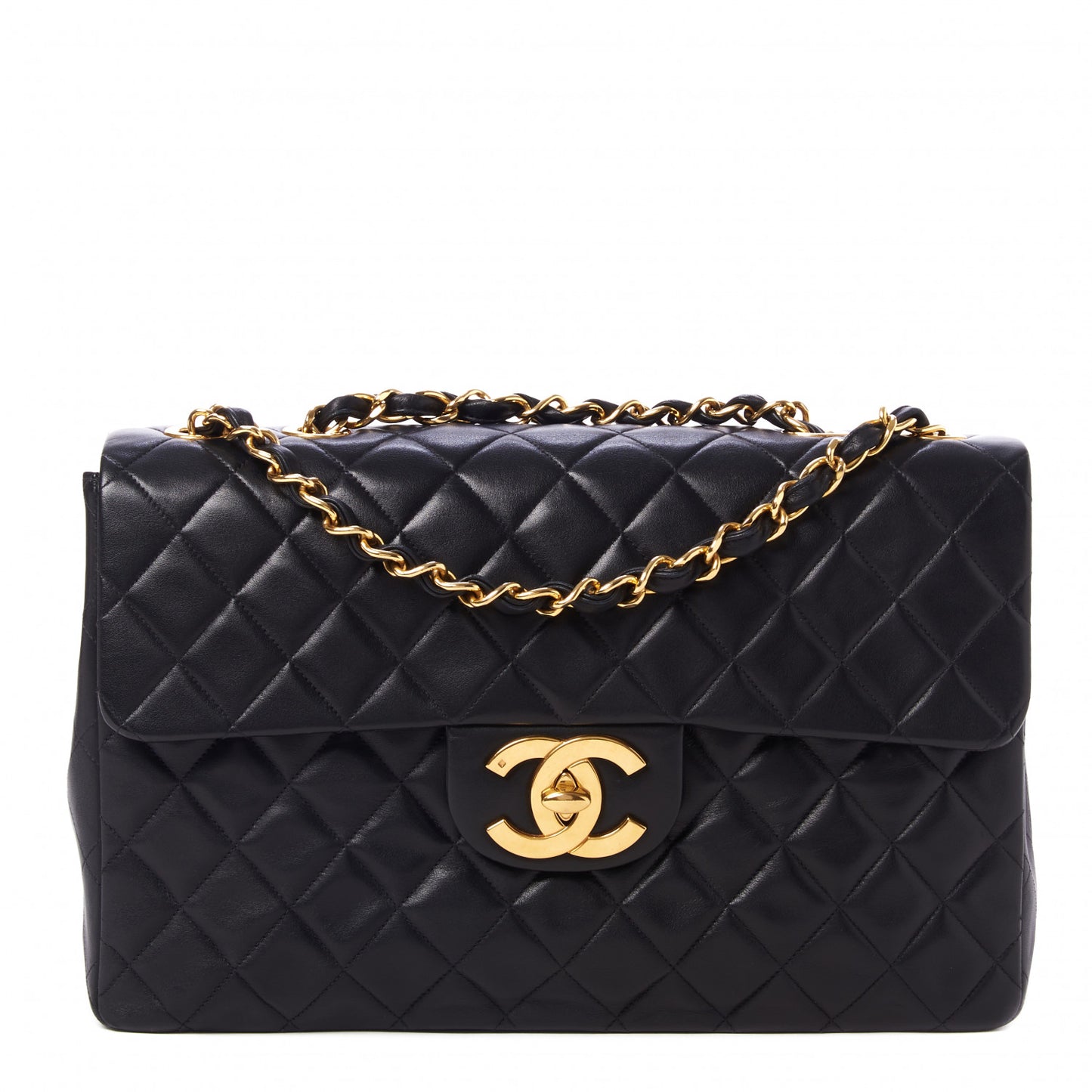 Lambskin Quilted XL Jumbo Single Flap Black