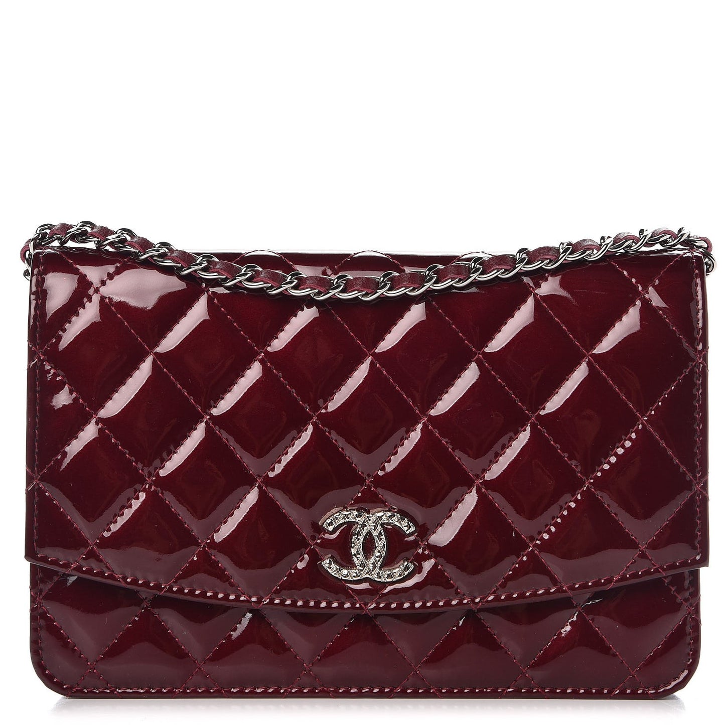 Patent Quilted Brilliant Wallet On Chain WOC Light Burgundy