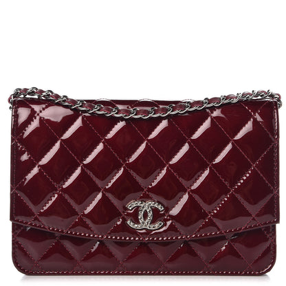 Chanel Patent Quilted Brilliant Wallet On Chain WOC Light Burgundy 1 of 9