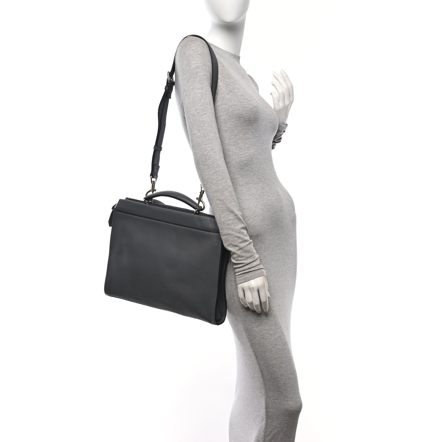 Vitello Grace FF 1974 Embossed Large Peekaboo Iconic Fit Satchel Anthracite
