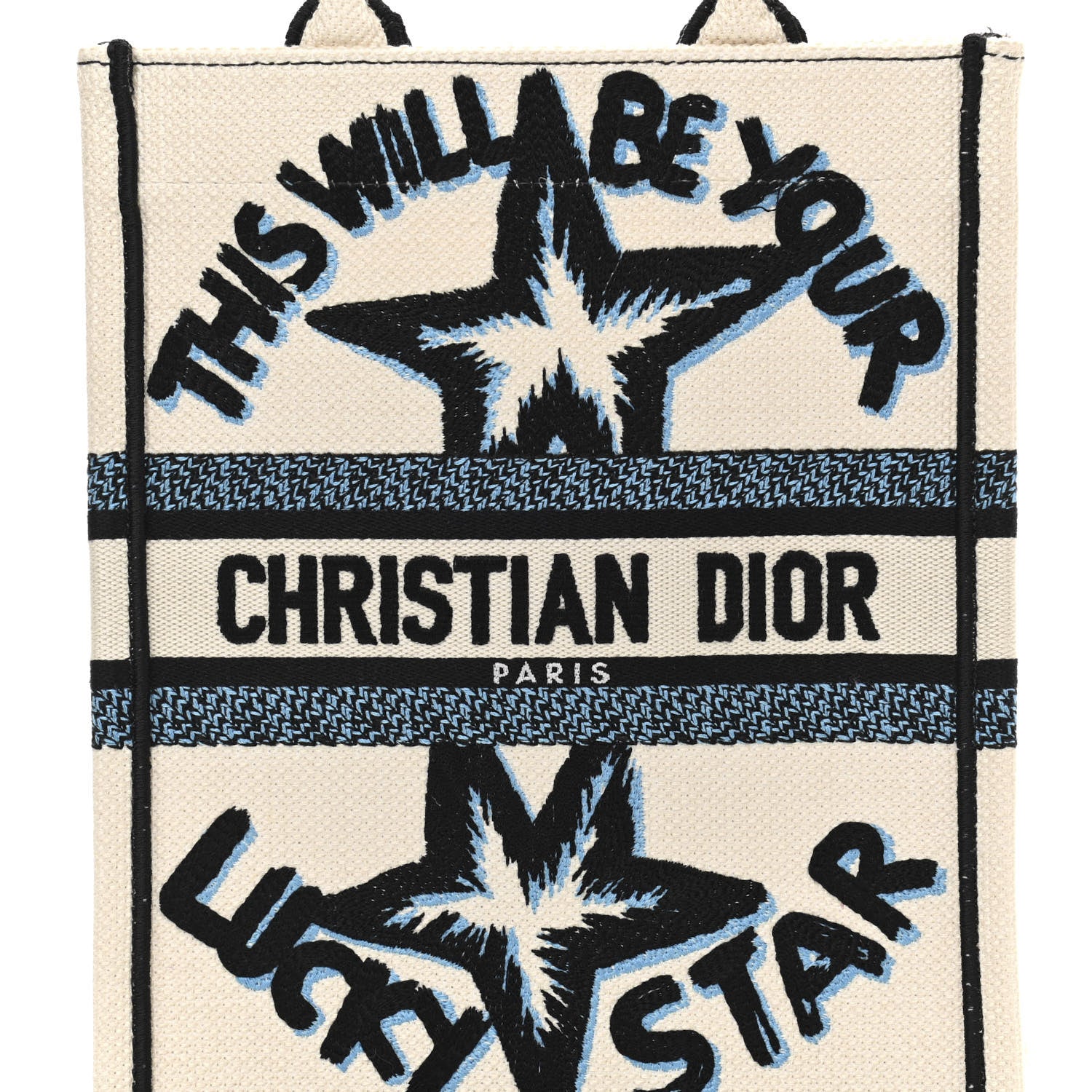 Christian Dior Canvas Embroidered Vertical Lucky Star Book Tote White Multicolor 8 of 10