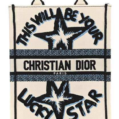 Christian Dior Canvas Embroidered Vertical Lucky Star Book Tote White Multicolor 8 of 10