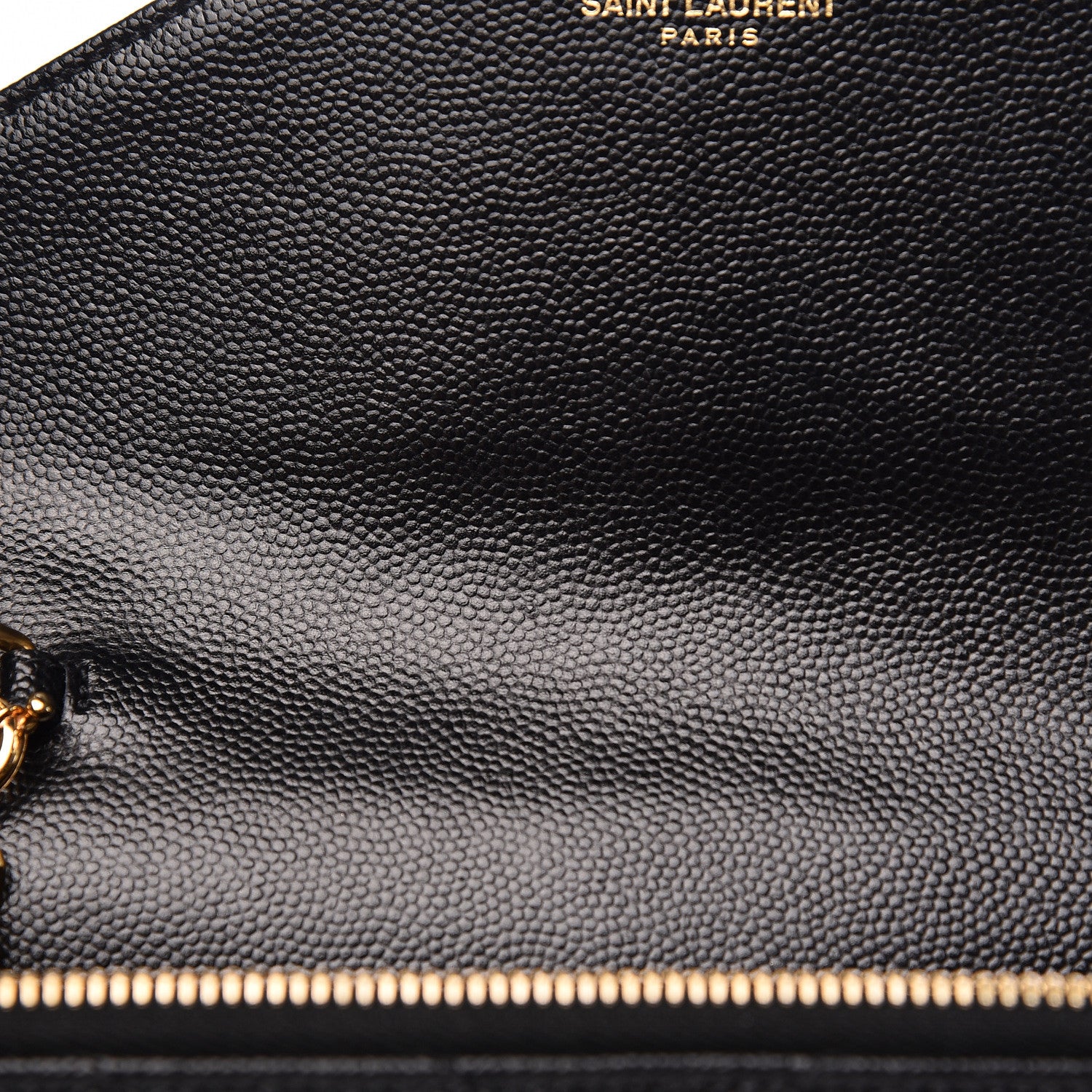 Saint Laurent Grain De Poudre Matelasse Chevron Monogram Envelope Chain Wallet Black 17 of 21